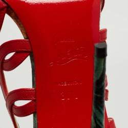 Pre Owned Christian Louboutin Red/Black Leather Houla Open Toe Ankle Strap Pumps Size 36.5