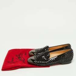 Christian Louboutin Black Patent Leather Glitz Spikes Loafers Size 38