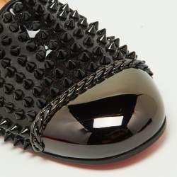 Christian Louboutin Black Patent Leather Glitz Spikes Loafers Size 38