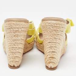 Christian Louboutin Yellow Fabric Delfin Espadrille Wedge Sandals Size 37