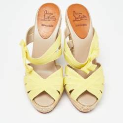 Christian Louboutin Yellow Fabric Delfin Espadrille Wedge Sandals Size 37