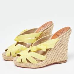 Christian Louboutin Yellow Fabric Delfin Espadrille Wedge Sandals Size 37