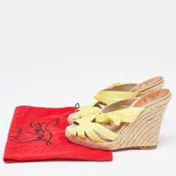 Christian Louboutin Yellow Fabric Delfin Espadrille Wedge Sandals Size 37