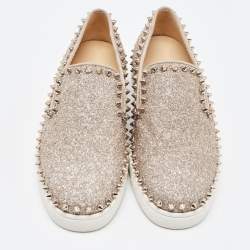 Pre Owned Christian Louboutin Gold Gritter Pik Boat Sneakers Size 36