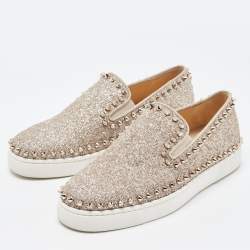 Pre Owned Christian Louboutin Gold Gritter Pik Boat Sneakers Size 36
