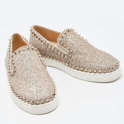 Pre Owned Christian Louboutin Gold Gritter Pik Boat Sneakers Size 36
