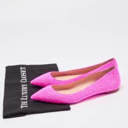 Pre Owned Christian Louboutin Pink Suede Crystal Embellished Ballet Flats Size 37