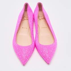 Pre Owned Christian Louboutin Pink Suede Crystal Embellished Ballet Flats Size 37
