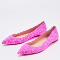 Pre Owned Christian Louboutin Pink Suede Crystal Embellished Ballet Flats Size 37