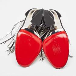 Pre Owned Christian Louboutin Black Suede Crystal Embellished Fringe Ankle Strap Sandals Size 36