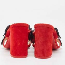 Christian Louboutin Red/Black Suede Pansy Sandals Size 37