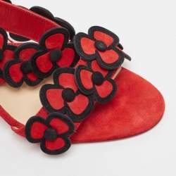 Christian Louboutin Red/Black Suede Pansy Sandals Size 37