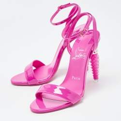 Pre Owned Christian Louboutin Fuchsia Patent Leather Lipgloss Queen Ankle Strap Sandals Size 36