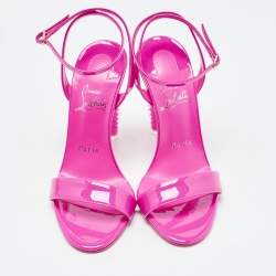 Pre Owned Christian Louboutin Fuchsia Patent Leather Lipgloss Queen Ankle Strap Sandals Size 36
