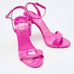 Pre Owned Christian Louboutin Fuchsia Patent Leather Lipgloss Queen Ankle Strap Sandals Size 36