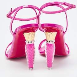 Pre Owned Christian Louboutin Fuchsia Patent Leather Lipgloss Queen Ankle Strap Sandals Size 36