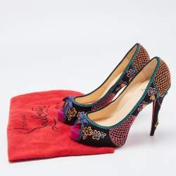 Pre Owned Christian Louboutin Multicolor Embellished Satin Bow Peep Toe Platform Pumps Size 40