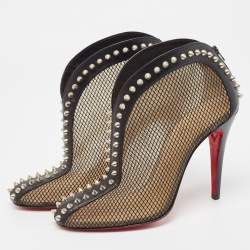 Pre Owned Christian Louboutin Black Mesh and Leather Bourriche Ankle Booties Size 38.5