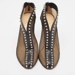 Pre Owned Christian Louboutin Black Mesh and Leather Bourriche Ankle Booties Size 38.5