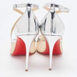Pre Owned Christian Louboutin Silver/Beige Mesh and Leather Twistissima Pumps Size 36.5