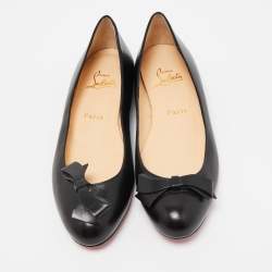 Pre Owned حذاء باليرينا فلات كريستيان لوبوتان جلد أسود مقاس 37.5 