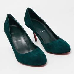 Pre Owned Christian Louboutin Green Suede Ron Ron Pumps Size 40