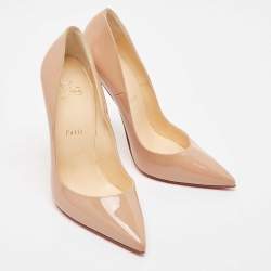 Pre Owned Christian Louboutin Beige Patent Leather So Kate Pumps Size 38.5