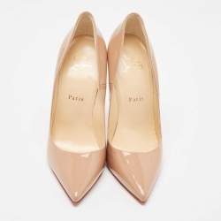 Pre Owned Christian Louboutin Beige Patent Leather So Kate Pumps Size 38.5