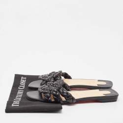 Christian Louboutin Black Woven Leather Marmella  Flat Slides Size 40