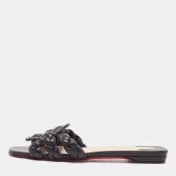 Christian Louboutin Black Woven Leather Marmella  Flat Slides Size 40
