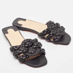 Christian Louboutin Black Woven Leather Marmella  Flat Slides Size 40