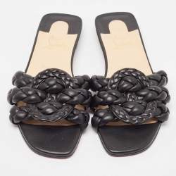 Christian Louboutin Black Woven Leather Marmella  Flat Slides Size 40