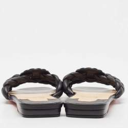 Christian Louboutin Black Woven Leather Marmella  Flat Slides Size 40