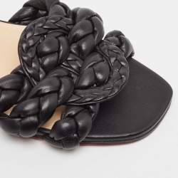 Christian Louboutin Black Woven Leather Marmella  Flat Slides Size 40