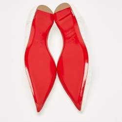 Pre Owned Christian Louboutin White Glitter Tulle Fabric and Satin Kate Ballet Flats Size 36.5 