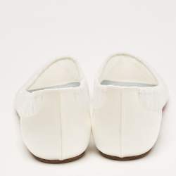 Pre Owned Christian Louboutin White Glitter Tulle Fabric and Satin Kate Ballet Flats Size 36.5 