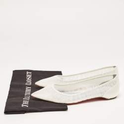 Pre Owned Christian Louboutin White Glitter Tulle Fabric and Satin Kate Ballet Flats Size 36.5 