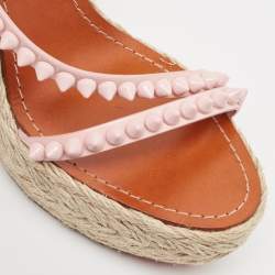 Christian Louboutin Pink Patent Leather Mafaldina Spike Wedge Espadrille Ankle Strap Sandals Size 37