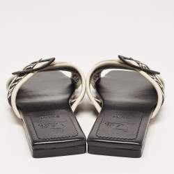 Pre Owned Christian Louboutin Black/White Logo Canvas and Leather Crossimule Flat Slides Size 38.5