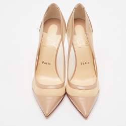 Pre Owned Christian Louboutin Beige Leather and Mesh Galativi Strass Pointed Toe Pumps  Size 40