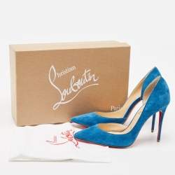 Pre Owned Christian Louboutin Blue Suede  Pointed Toe Dorsay Pumps Size 36