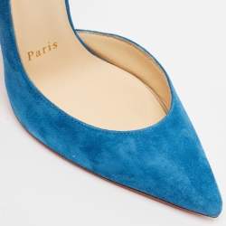 Pre Owned Christian Louboutin Blue Suede  Pointed Toe Dorsay Pumps Size 36