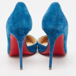 Pre Owned Christian Louboutin Blue Suede  Pointed Toe Dorsay Pumps Size 36