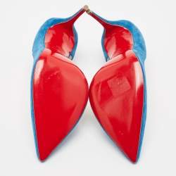 Pre Owned Christian Louboutin Blue Suede  Pointed Toe Dorsay Pumps Size 36