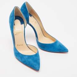 Pre Owned Christian Louboutin Blue Suede  Pointed Toe Dorsay Pumps Size 36