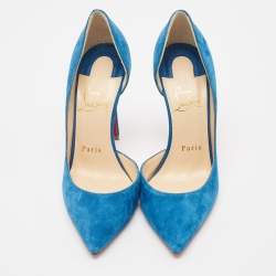 Pre Owned Christian Louboutin Blue Suede  Pointed Toe Dorsay Pumps Size 36