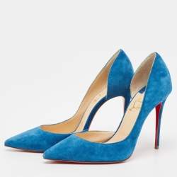 Pre Owned Christian Louboutin Blue Suede  Pointed Toe Dorsay Pumps Size 36