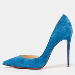 Pre Owned Christian Louboutin Blue Suede  Pointed Toe Dorsay Pumps Size 36