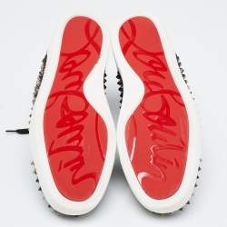 Pre Owned Christian Louboutin Brown/Black Embossed Snakeskin Louis Spikes High Top Sneakers Size 39.5