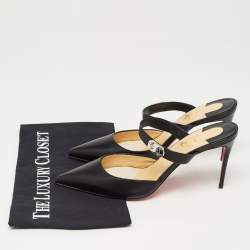 Pre Owned Christian Louboutin Black Leather Mule Sandals Size 38